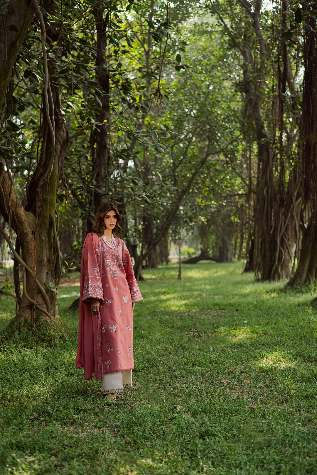 Coral Feather 3Pc - Embroidered Khaddar Dress