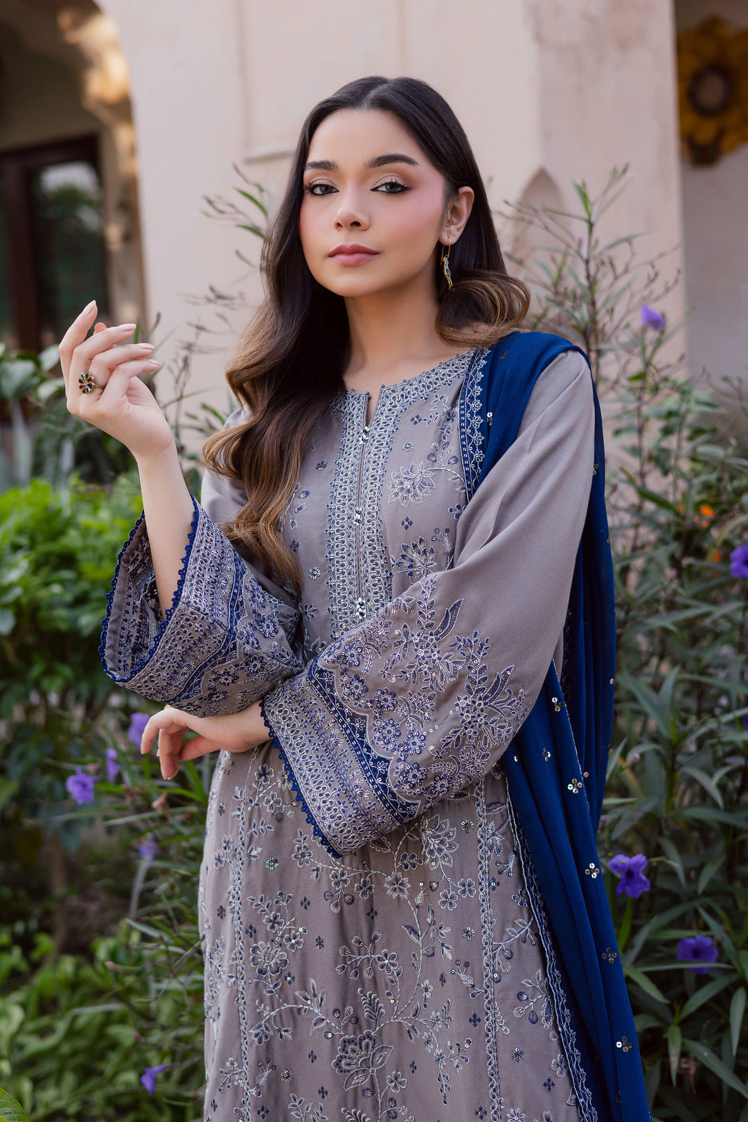 Ezlyin 3Pc - Embroidered Karandi Dress