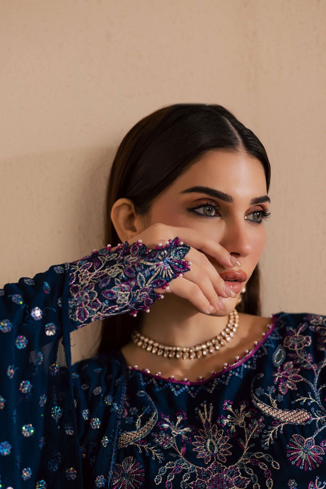 Sham e Falak 3Pc - Embroidered Luxe Pret