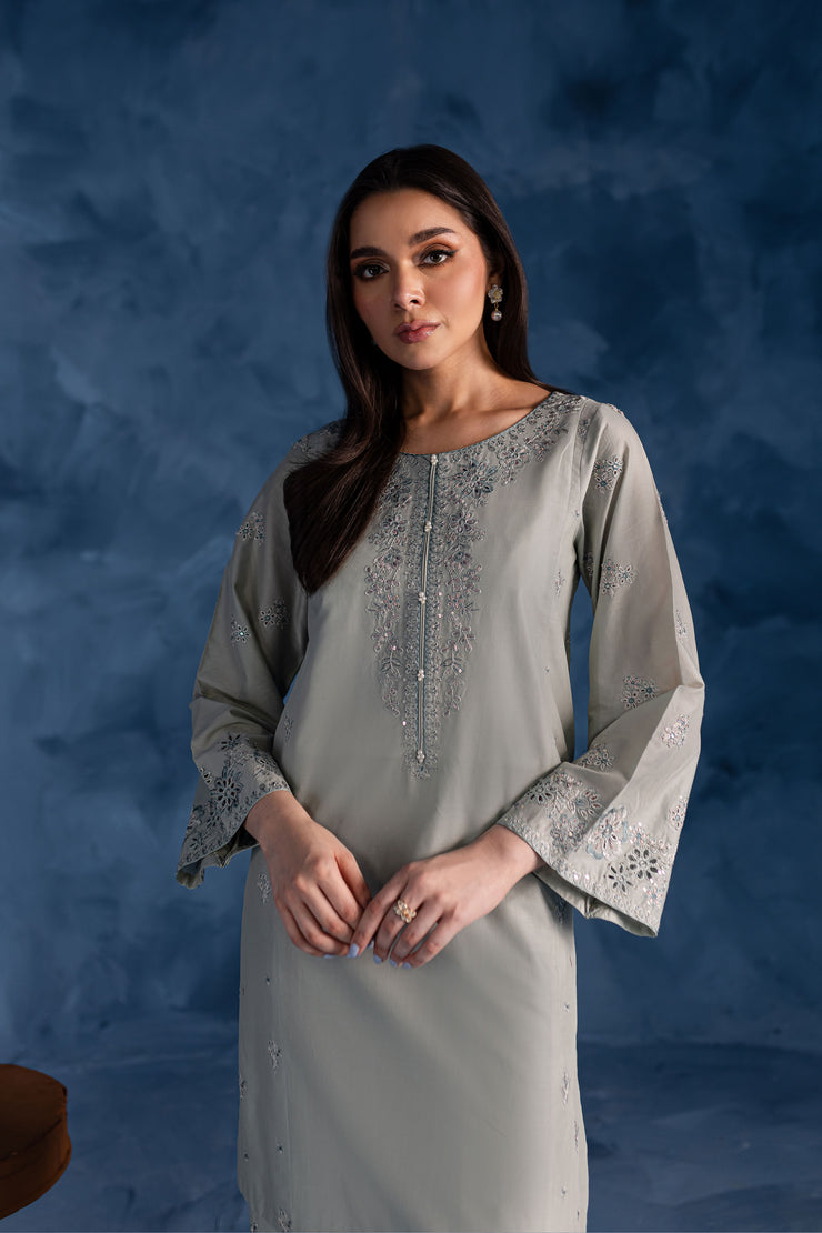 Ice Blue 2Pc - Embroidered Lawn Dress - BATIK