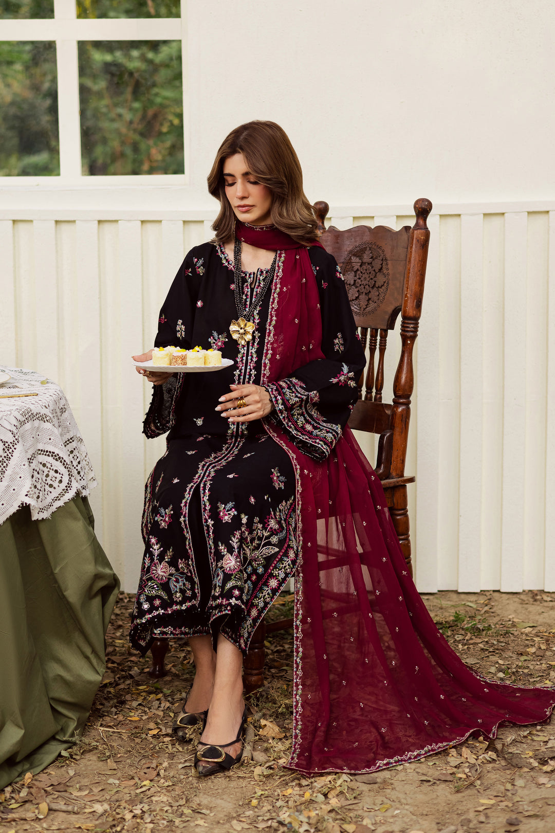 Black Musk 3Pc - Embroidered Khaddar Dress