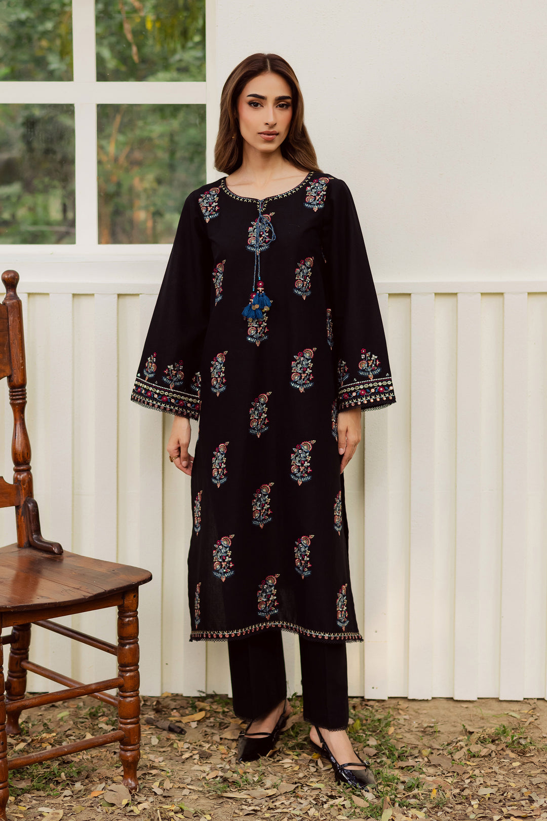 Noir Stitch 2Pc - Embroidered Khaddar Dress