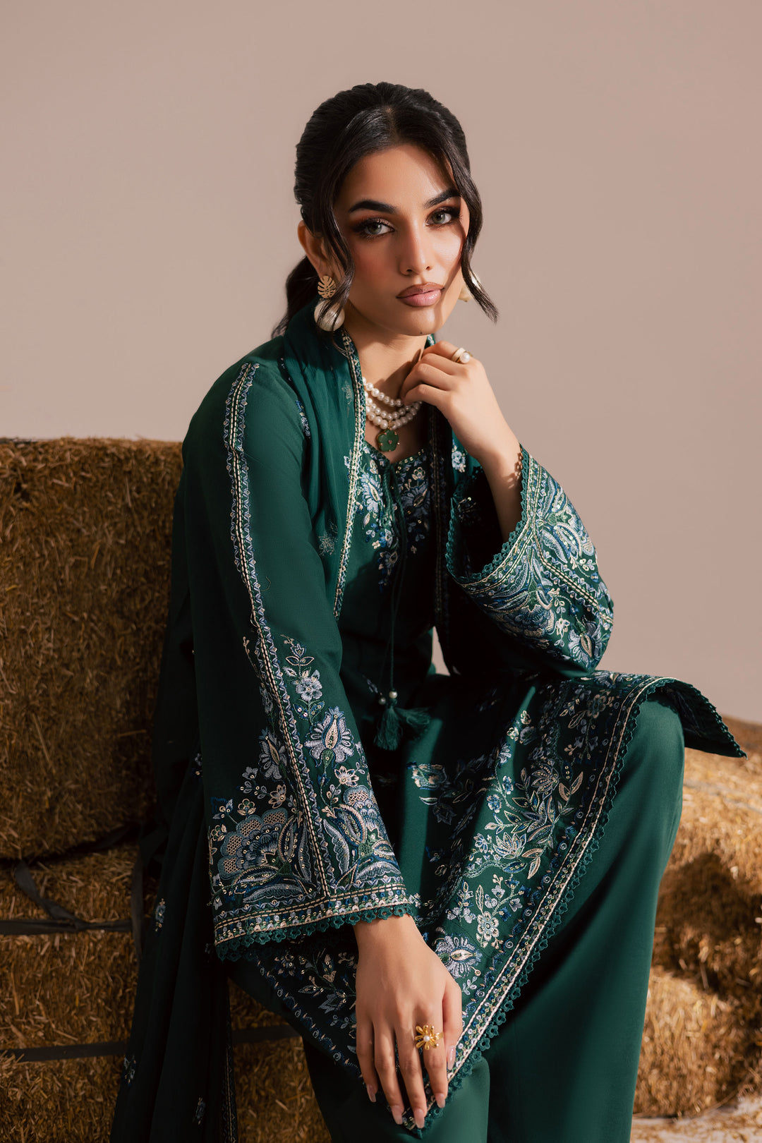 Nuriya 3Pc - Embroidered Khaddar Dress