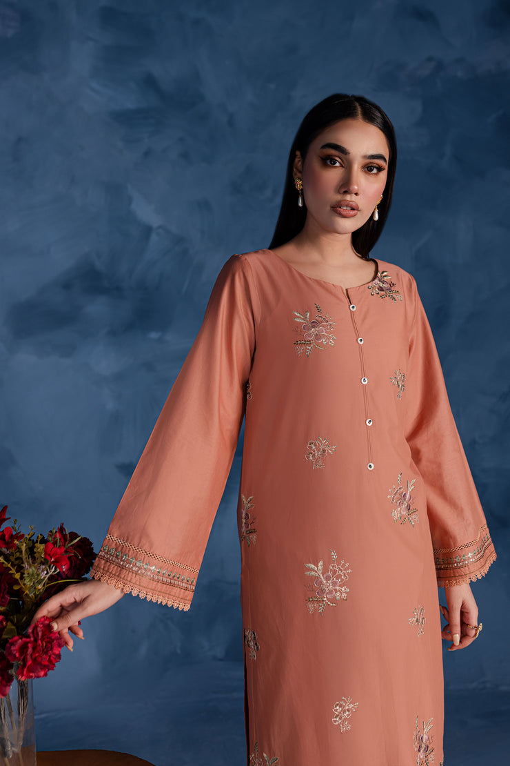 Peach Flower 2Pc - Embroidered Lawn Dress - BATIK