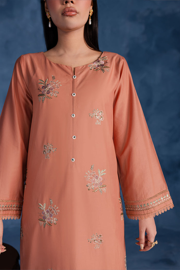 Peach Flower 2Pc - Embroidered Lawn Dress - BATIK