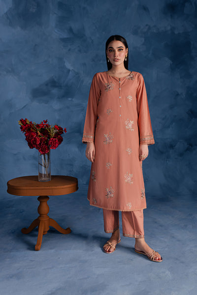 Peach Flower 2Pc - Embroidered Lawn Dress - BATIK