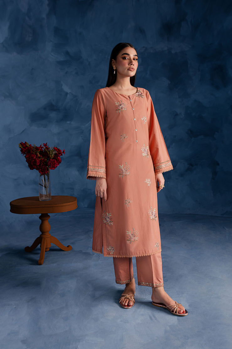 Peach Flower 2Pc - Embroidered Lawn Dress - BATIK