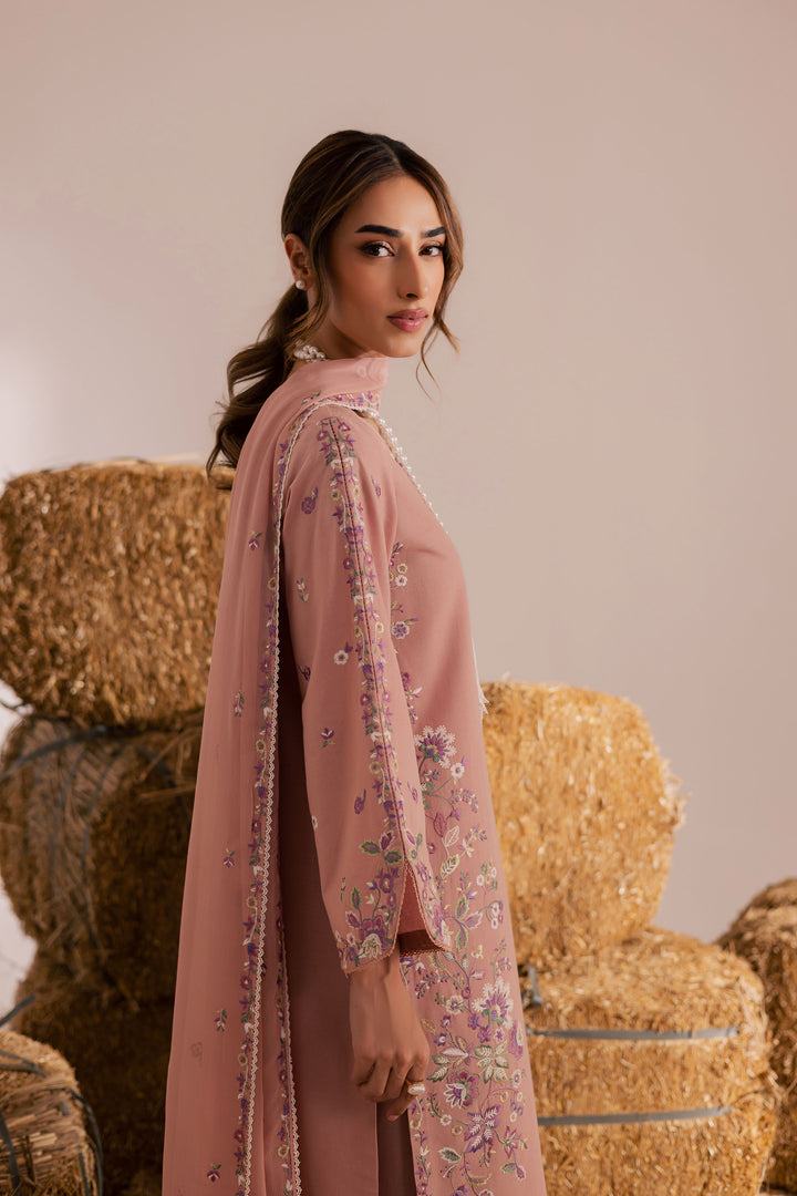 Pink Crimora 3Pc - Embroidered Khaddar Dress