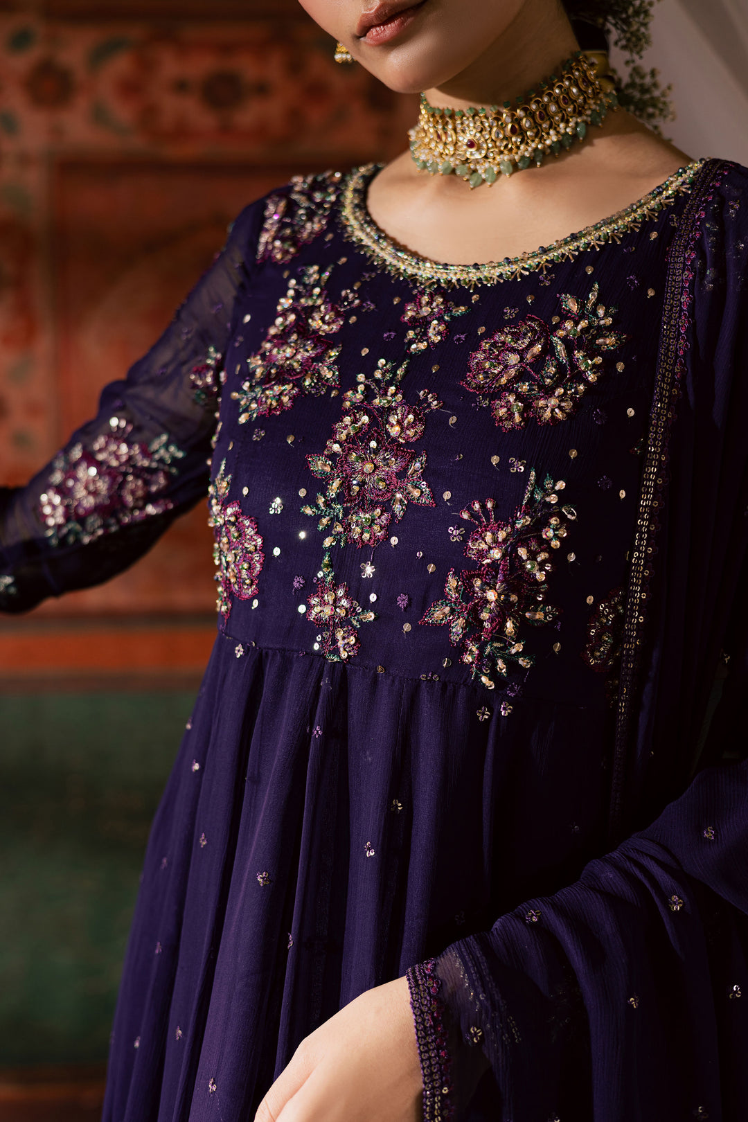 Plum Pearl 3Pc - Chiffon Wedding Frock