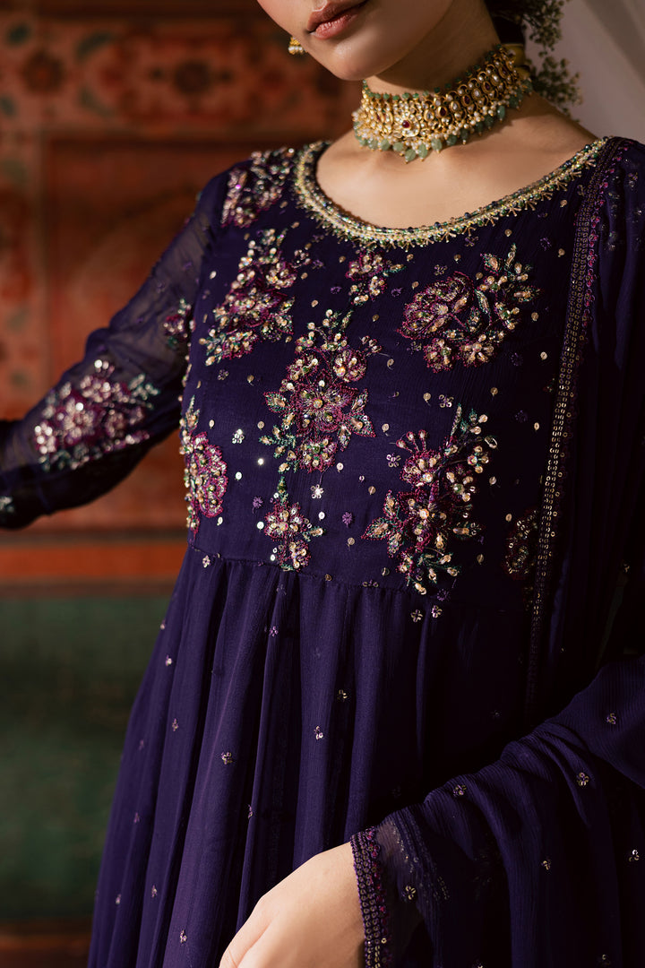 Plum Pearl 3Pc - Chiffon Wedding Frock
