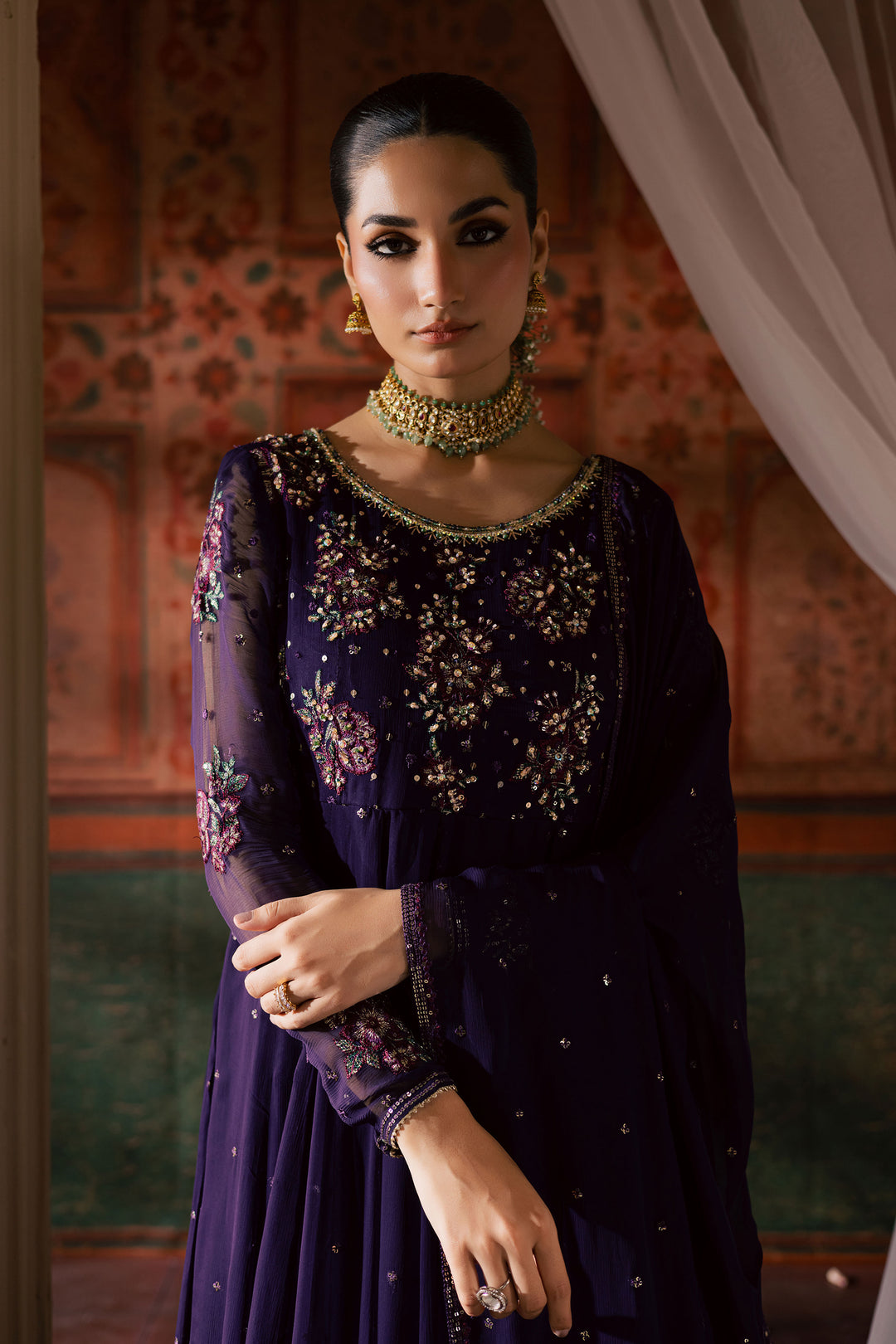 Plum Pearl 3Pc - Chiffon Wedding Frock