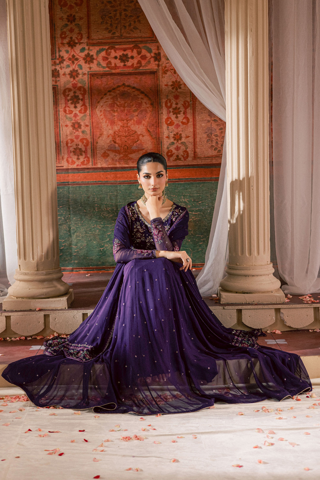 Plum Pearl 3Pc - Chiffon Wedding Frock