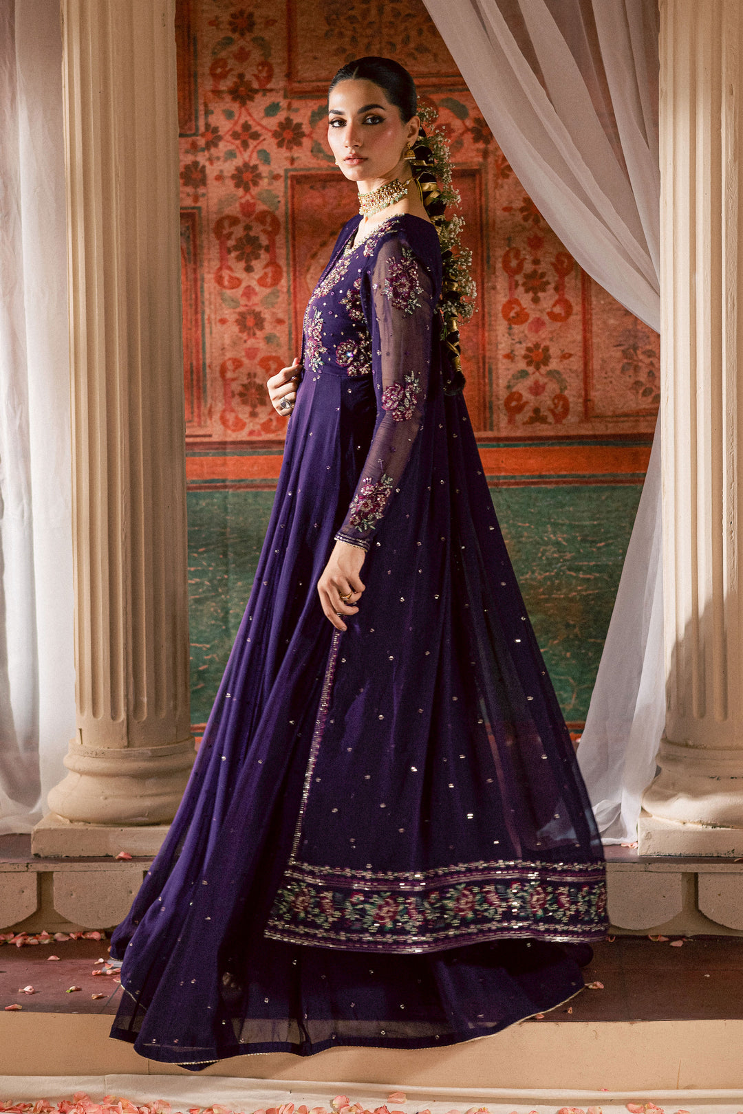 Plum Pearl 3Pc - Chiffon Wedding Frock