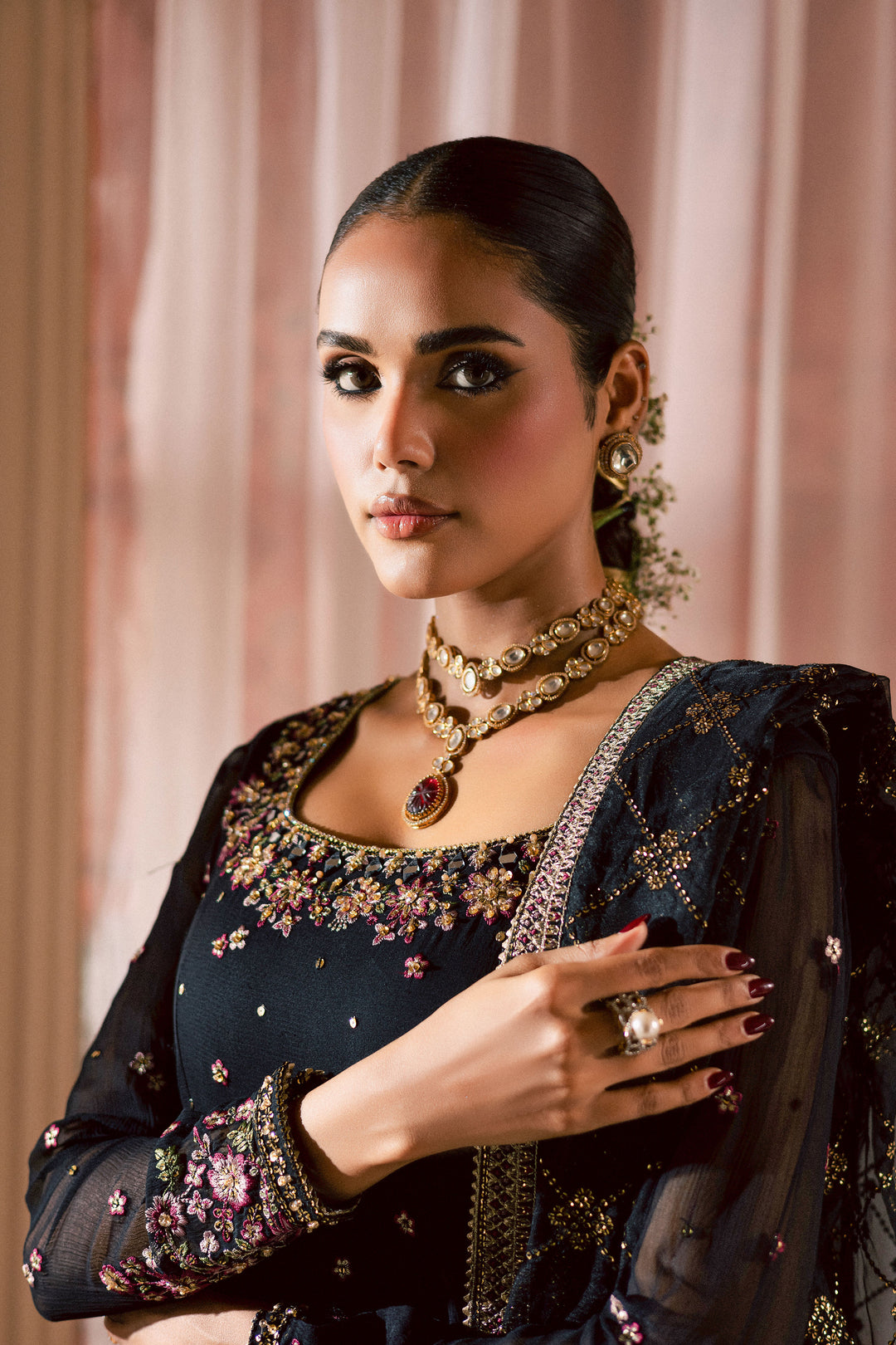 Siyah Mehmal  3Pc - Chiffon Wedding Frock