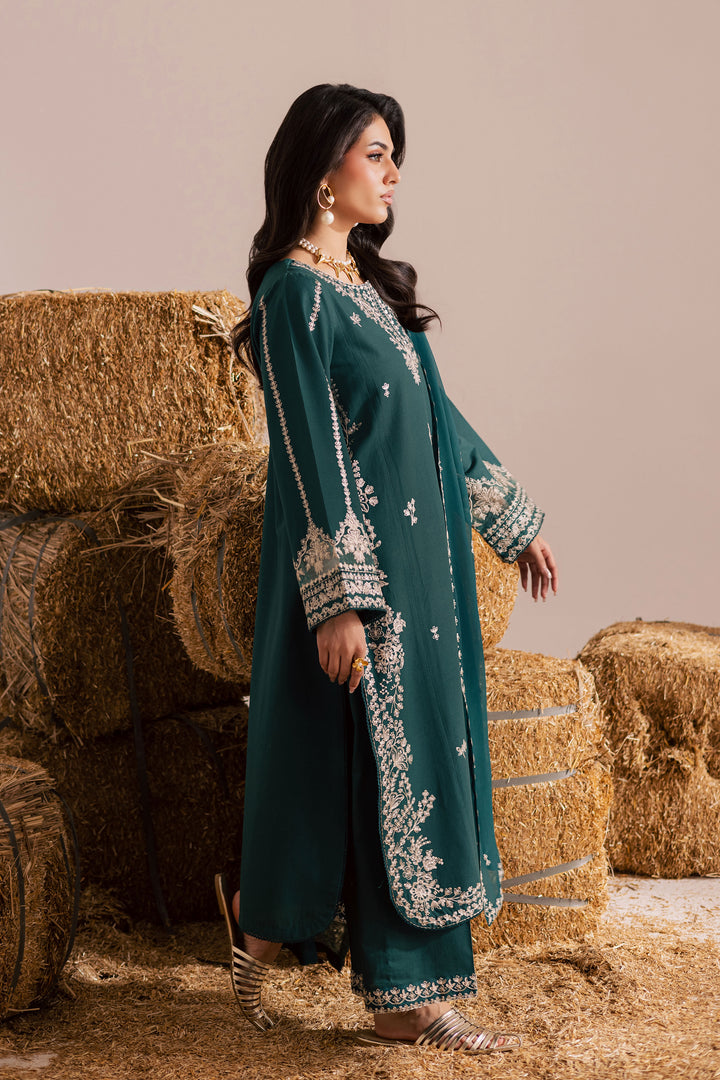 Teal Rua 3Pc - Embroidered Khaddar Dress