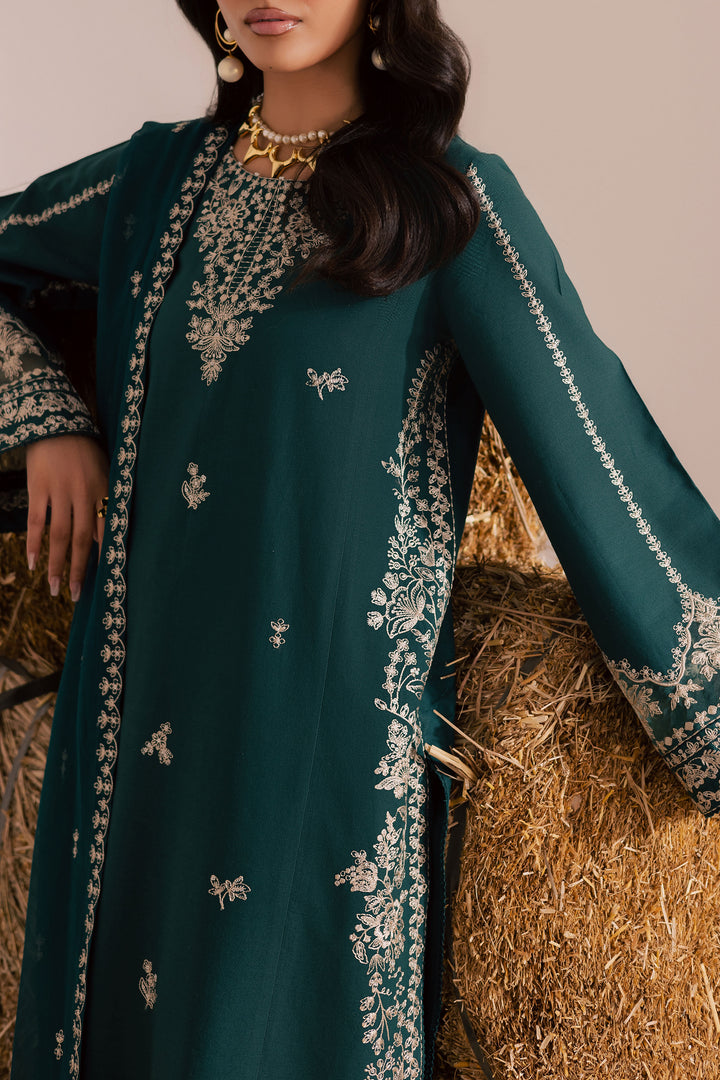 Teal Rua 3Pc - Embroidered Khaddar Dress