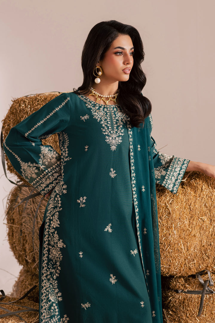 Teal Rua 3Pc - Embroidered Khaddar Dress