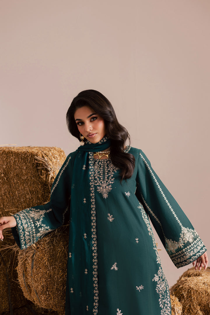 Teal Rua 3Pc - Embroidered Khaddar Dress