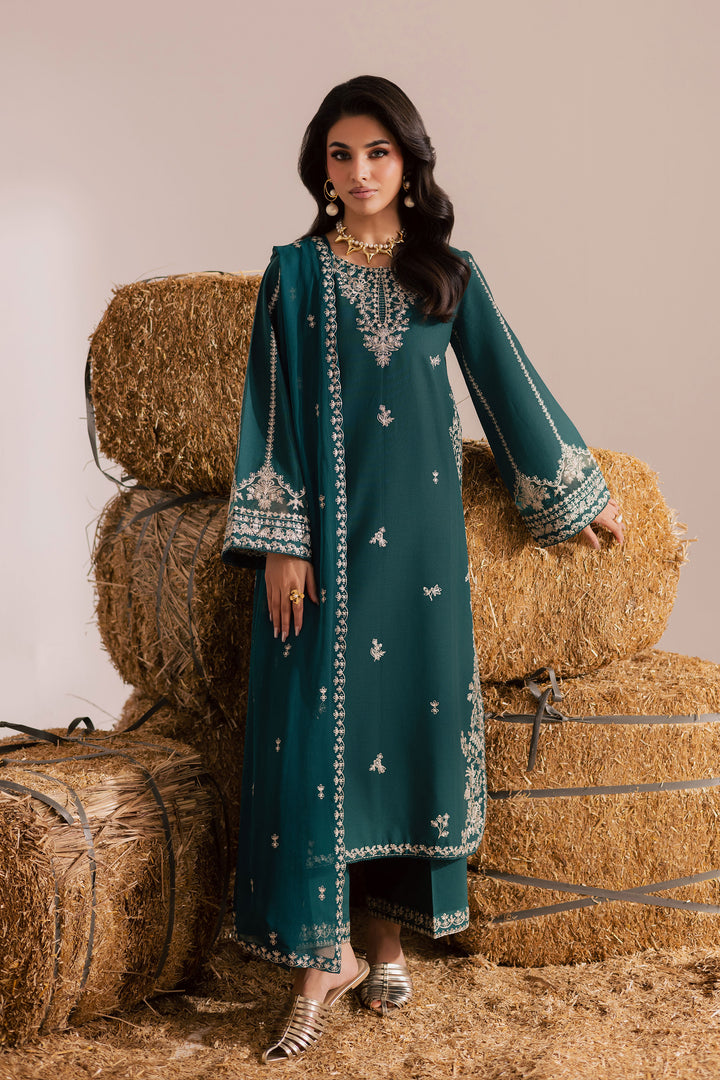 Teal Rua 3Pc - Embroidered Khaddar Dress