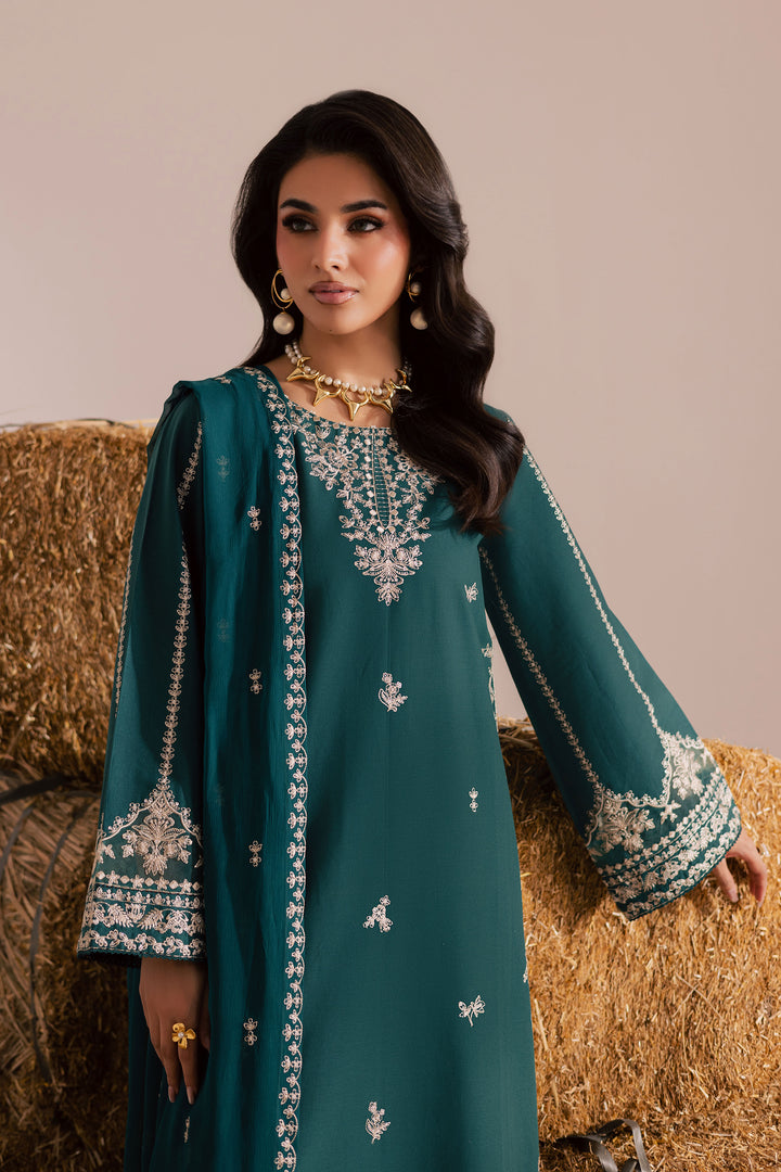 Teal Rua 3Pc - Embroidered Khaddar Dress