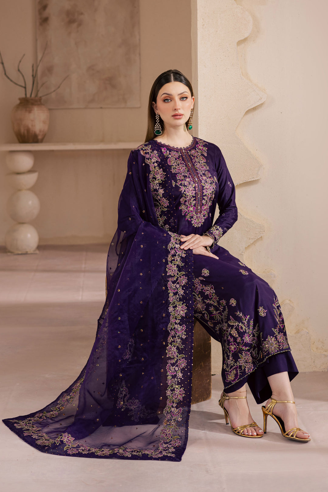 Unzilla 3Pc - Embroidered Luxe Pret