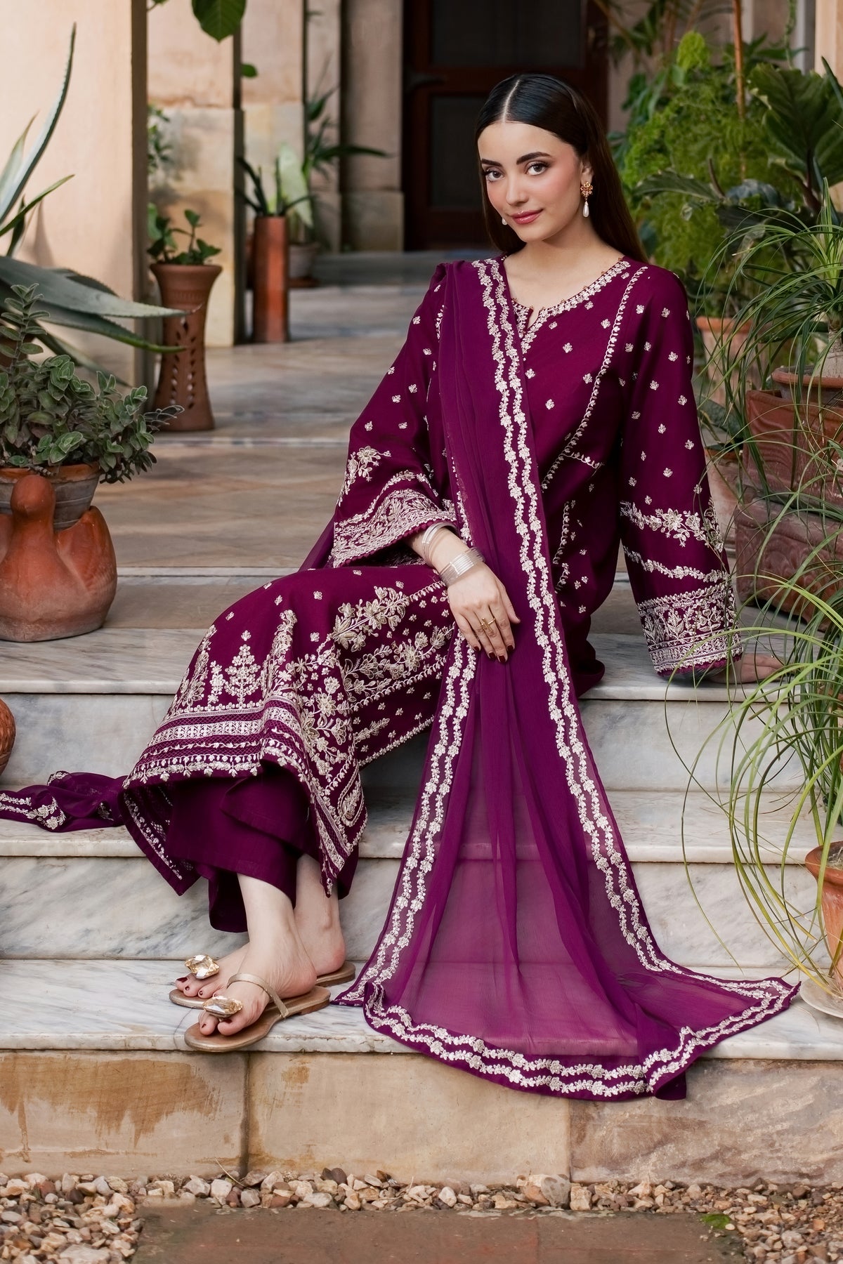 Jewel Noorie 3Pc - Embroidered Khaddar Pret