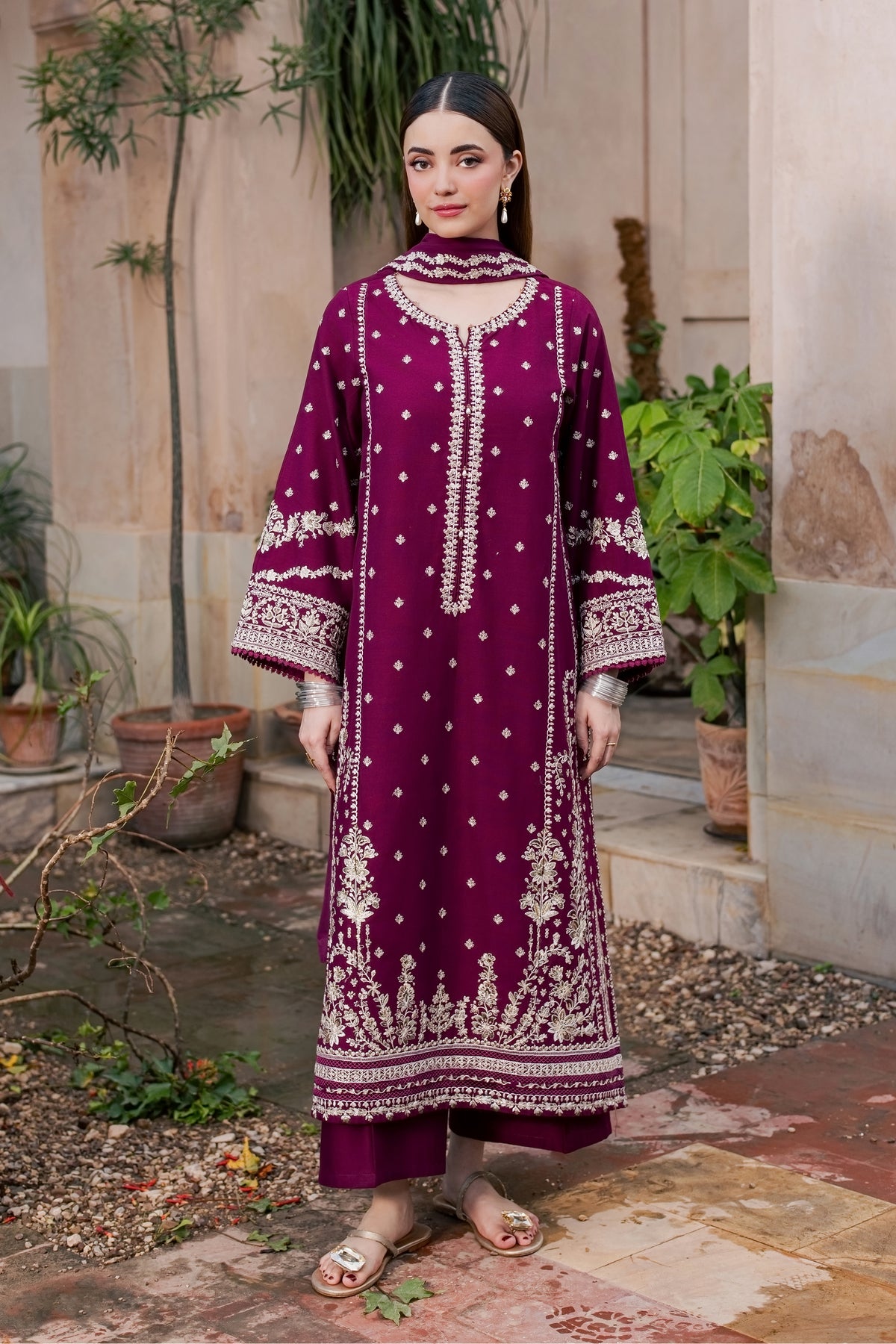 Jewel Noorie 3Pc - Embroidered Khaddar Pret