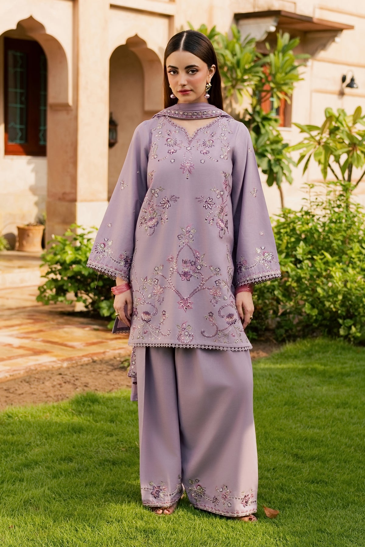 Lilac Petunia 3Pc - Embroidered Khaddar Pret