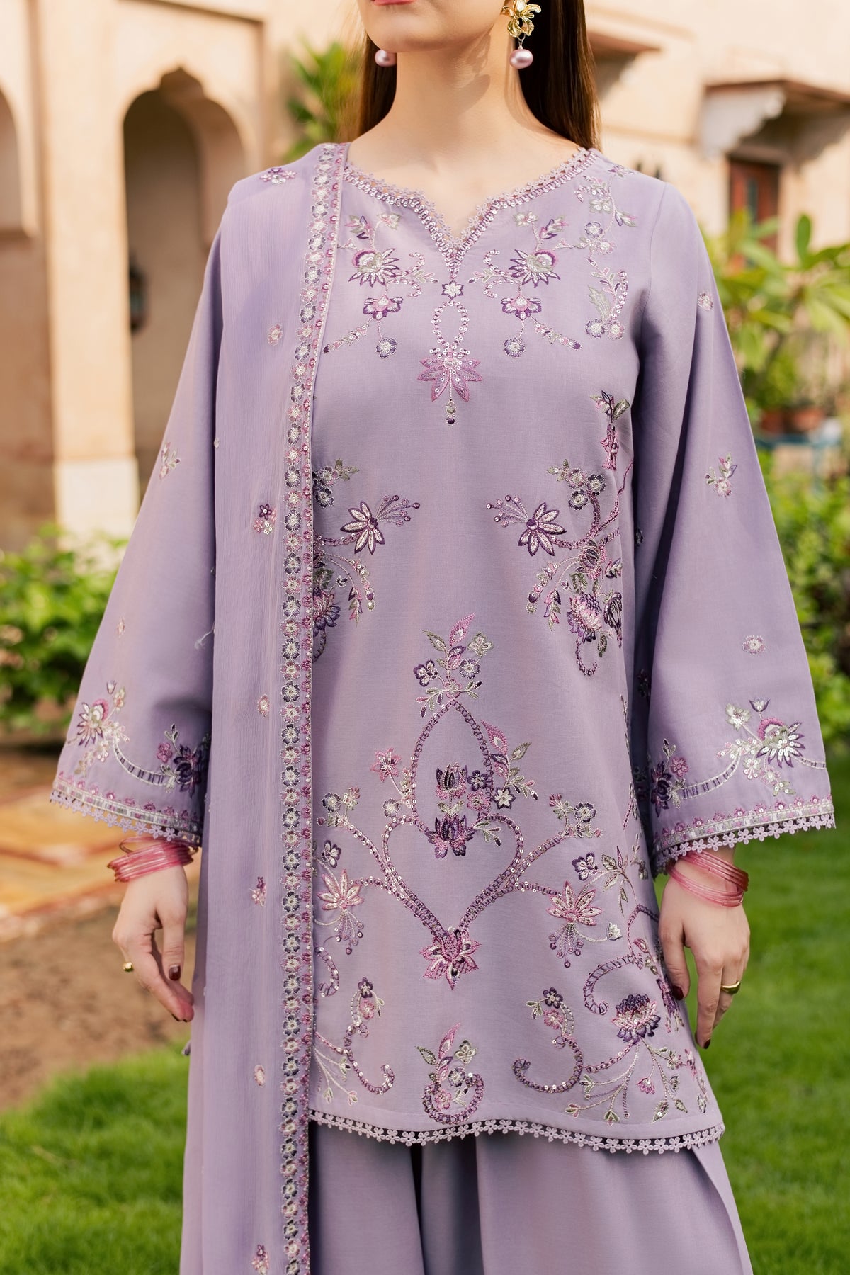 Lilac Petunia 3Pc - Embroidered Khaddar Pret