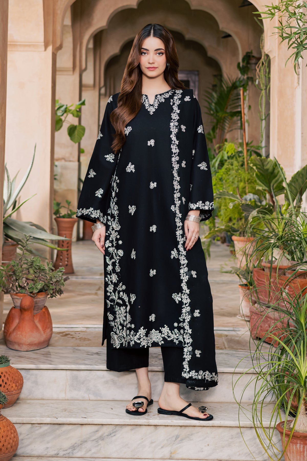 Jewel Onyx 3Pc - Embroidered Khaddar Pret