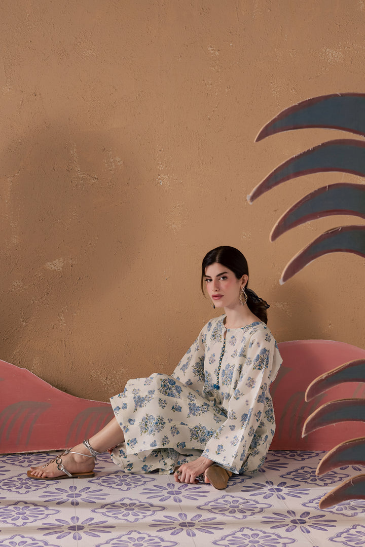 White Elsa 2Pc - Printed Lawn Dress