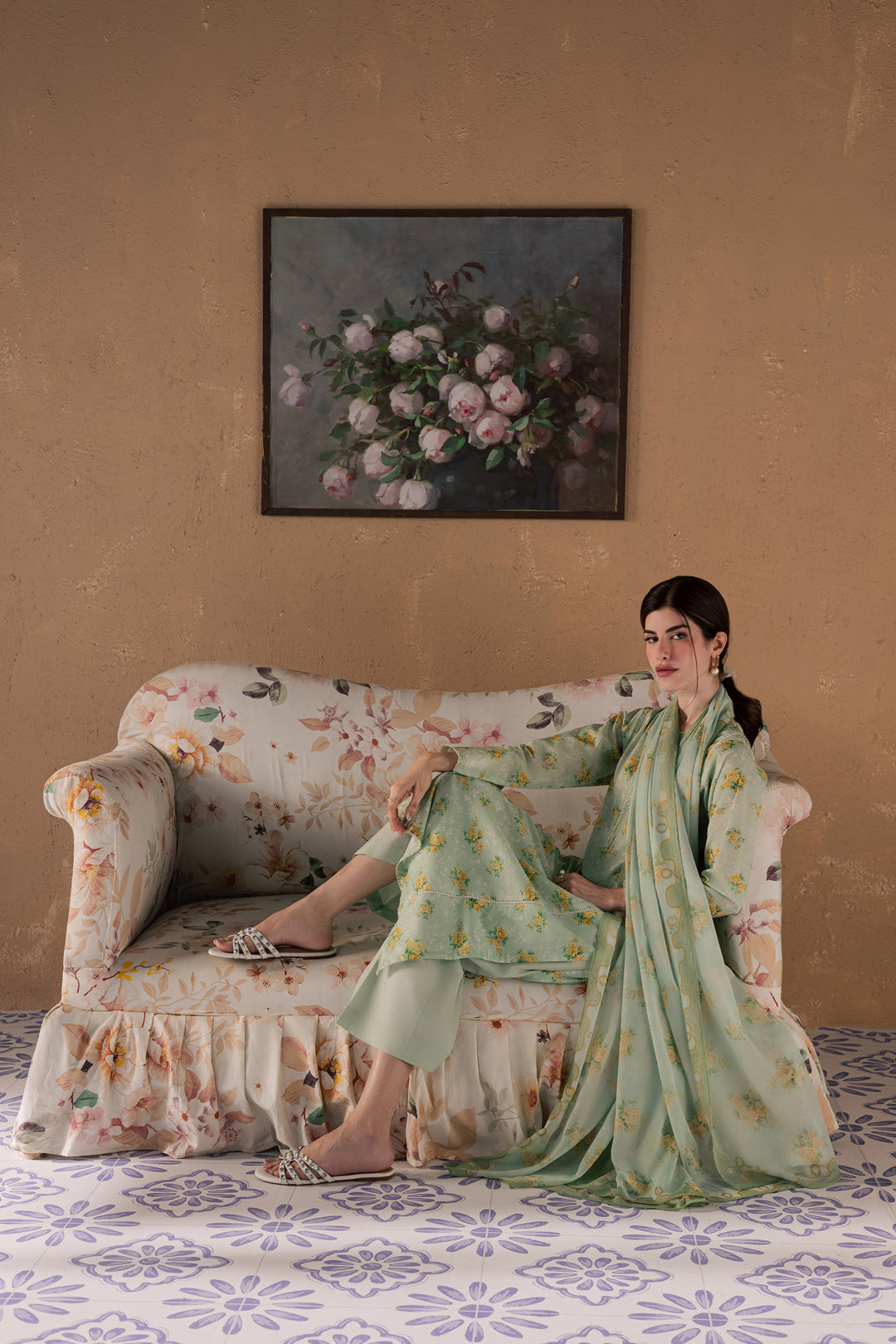 Green Glaze 3Pc - Printed Lawn Dress