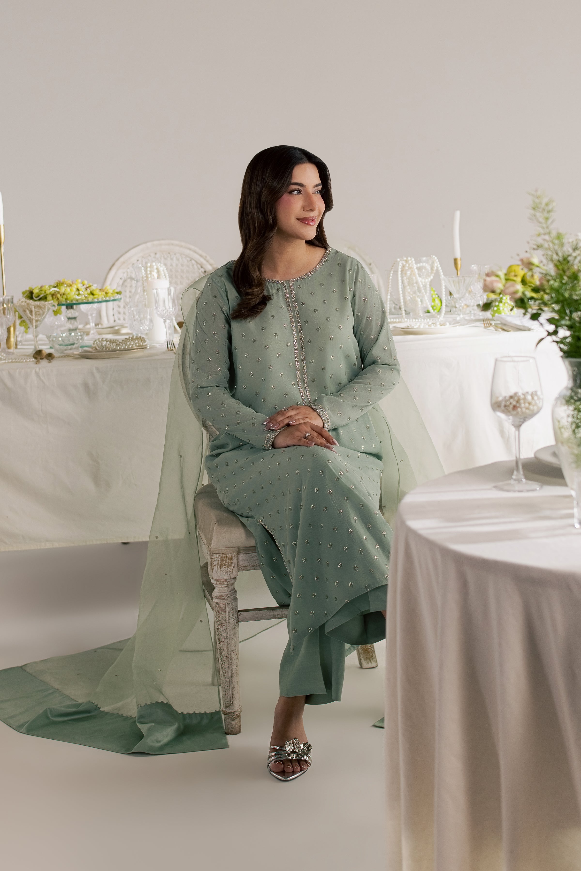 Sage Zaraa 3Pc - Festive Luxe Pret