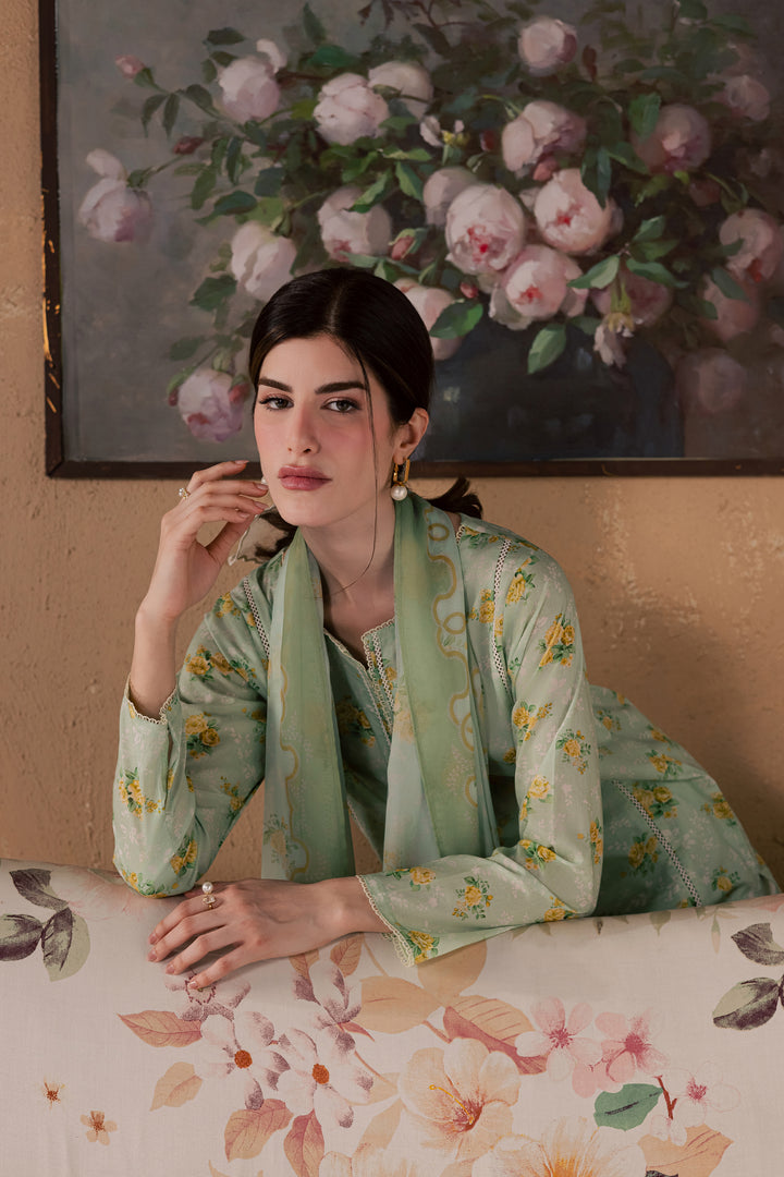 Green Glaze 3Pc - Printed Lawn Dress