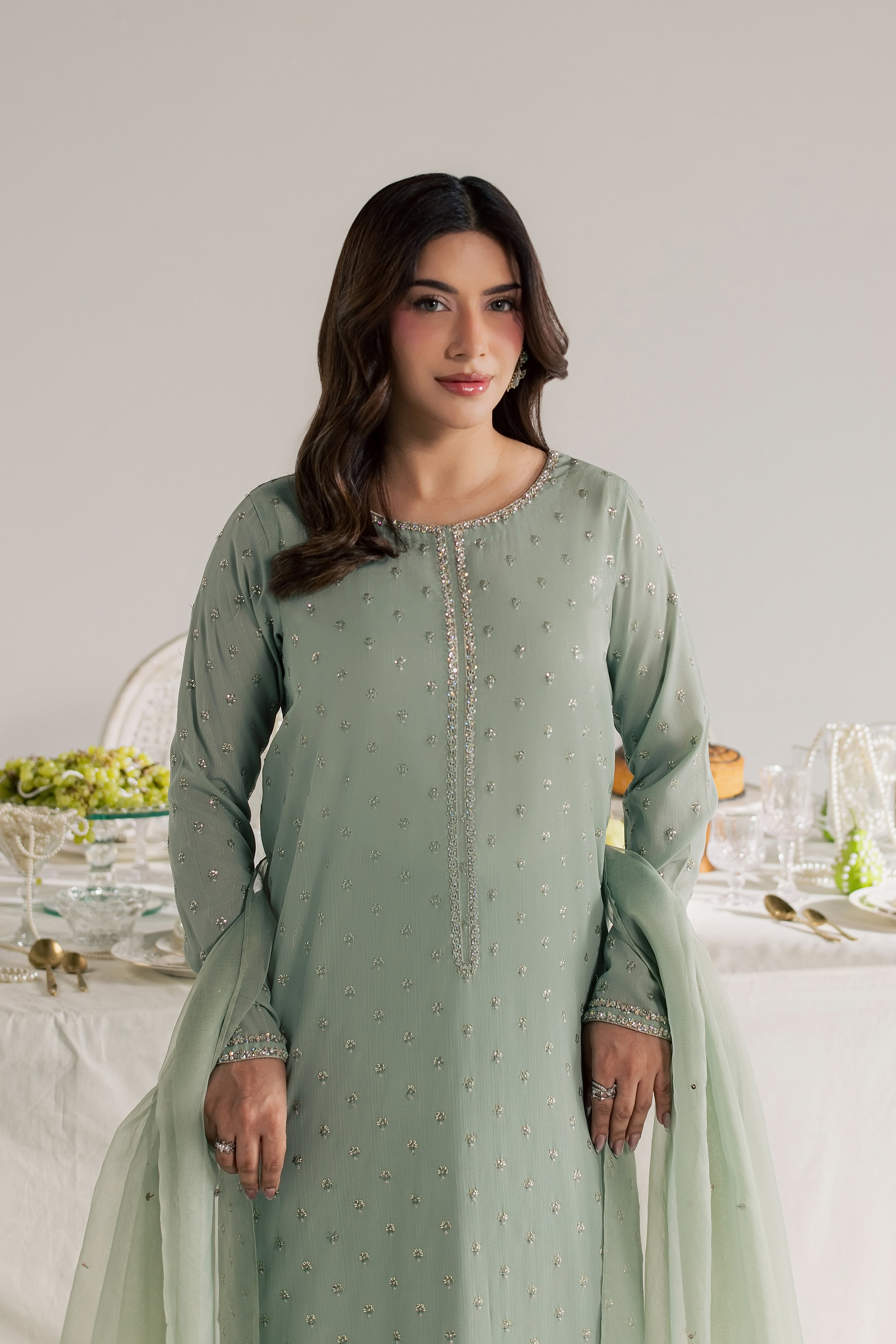 Sage Zaraa 3Pc - Festive Luxe Pret
