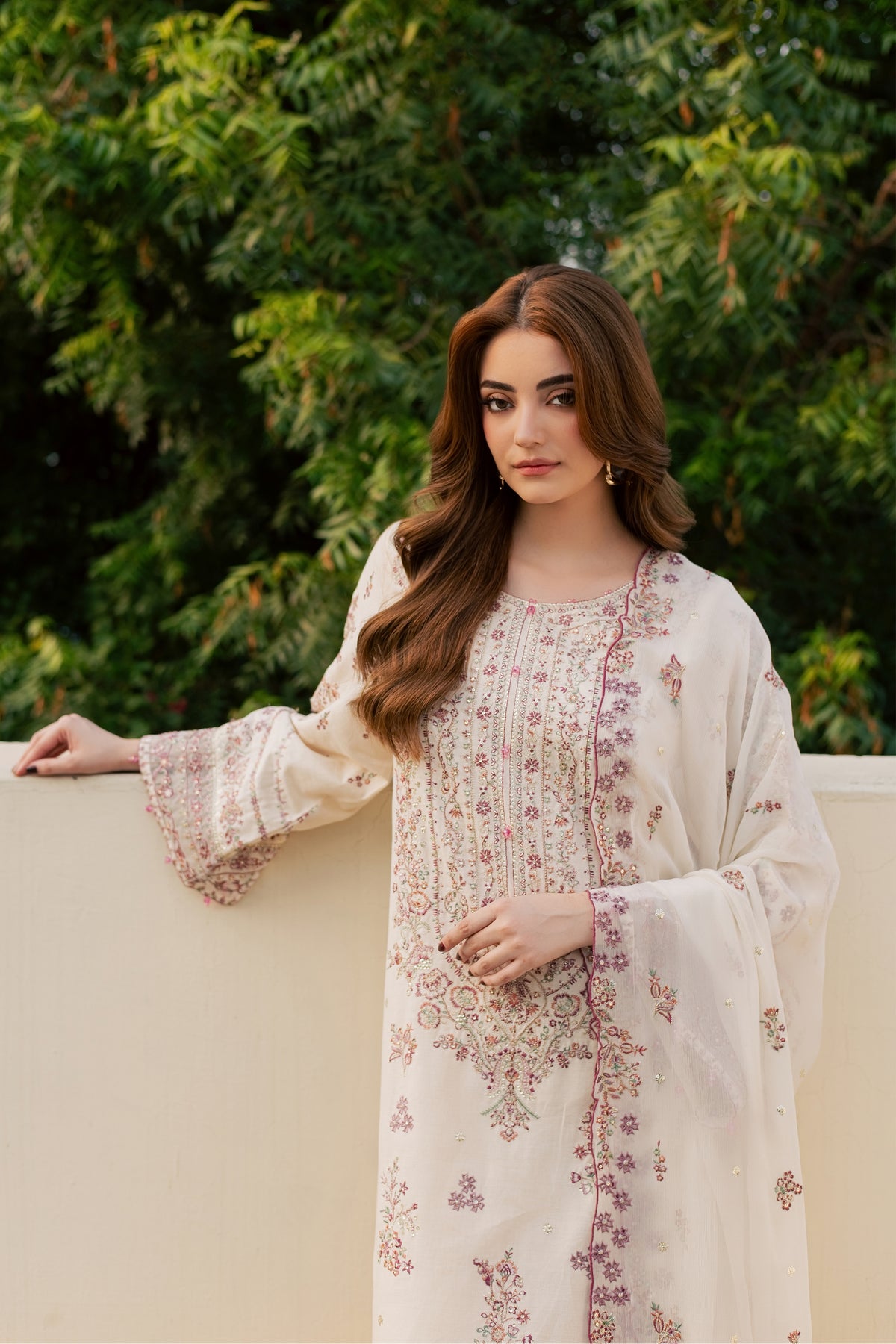 Toska White 3Pc - Embroidered Khaddar Pret