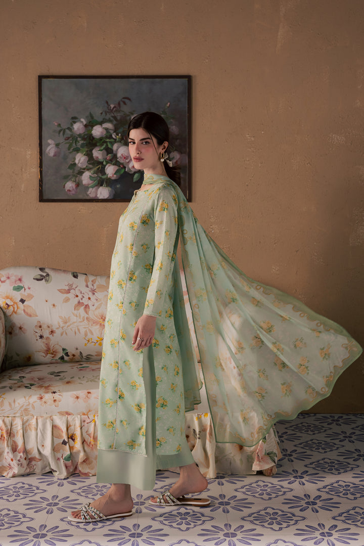 Green Glaze 3Pc - Printed Lawn Dress