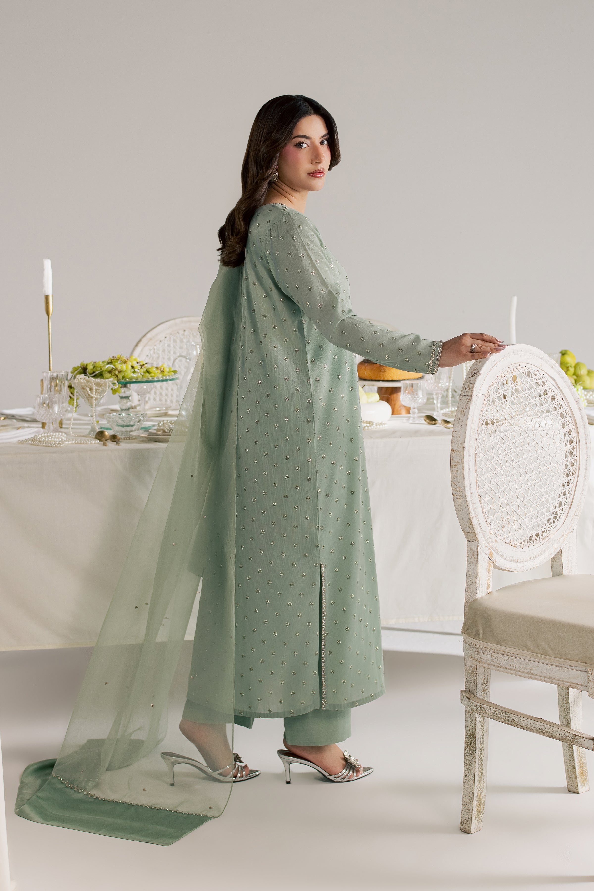 Sage Zaraa 3Pc - Festive Luxe Pret