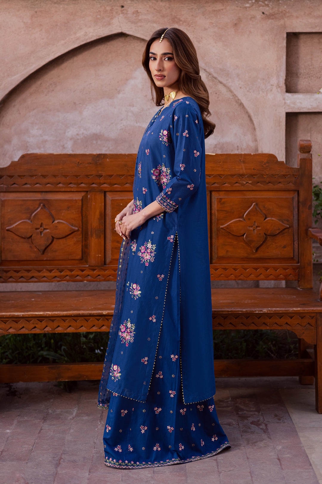 Navy Pink 3Pc - Festive Embroidered Lawn