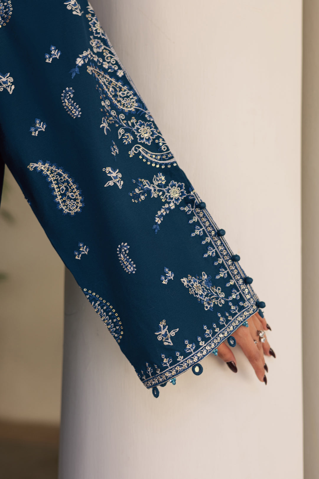 Blue Clue 2Pc - Embroidered Khaddar Dress