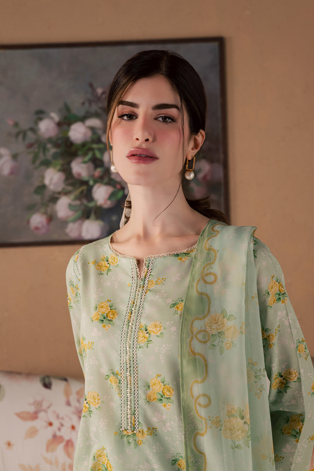 Green Glaze 3Pc - Printed Lawn Dress