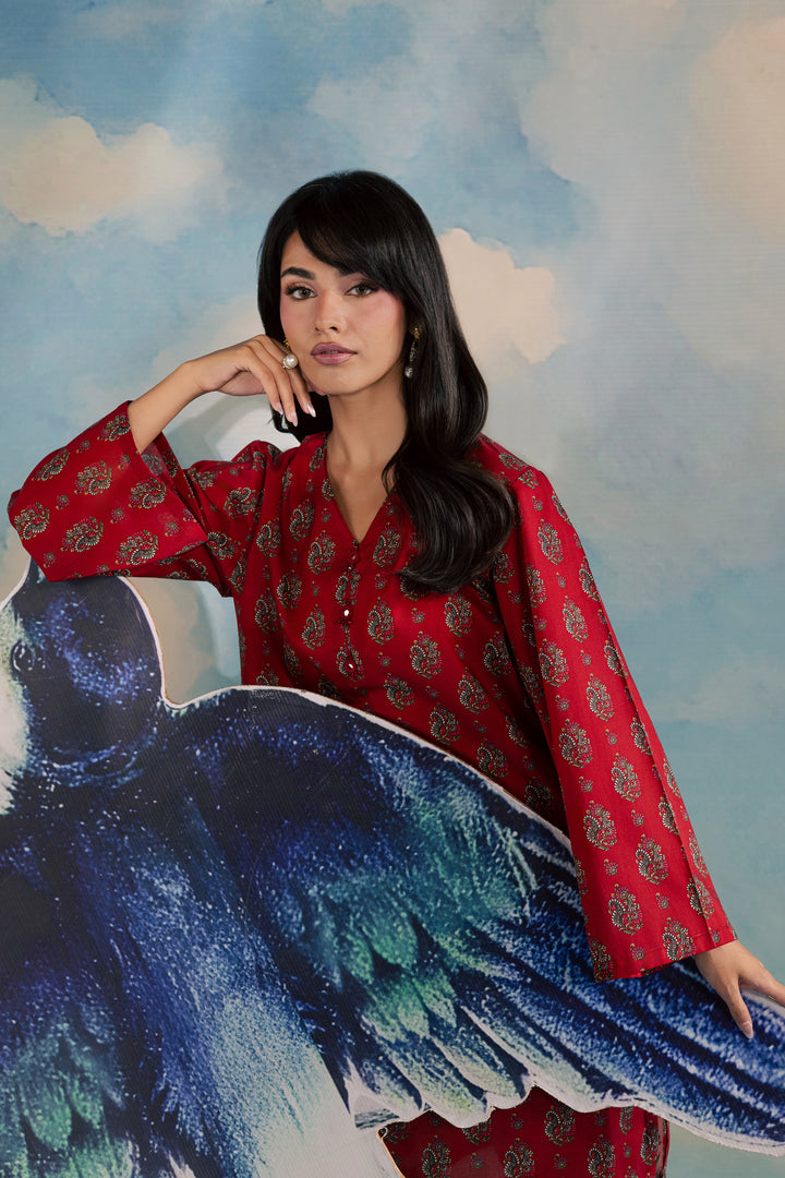 Red Naina 2Pc - Printed Lawn Dress