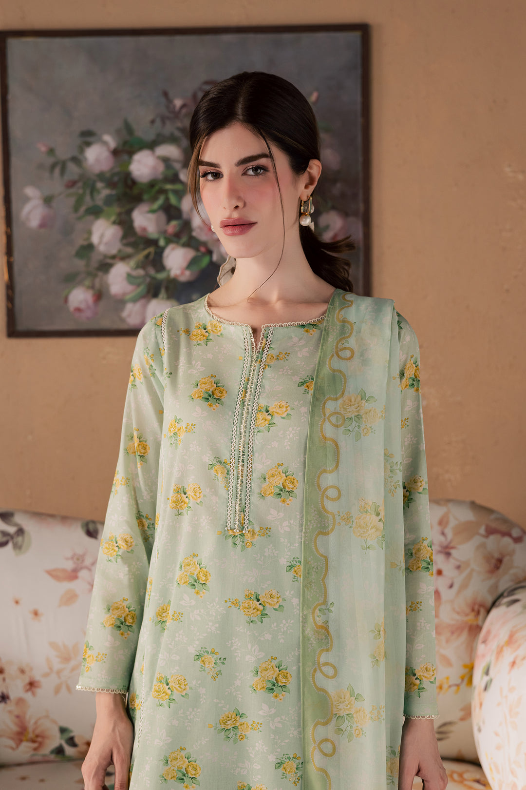 Green Glaze 3Pc - Printed Lawn Dress