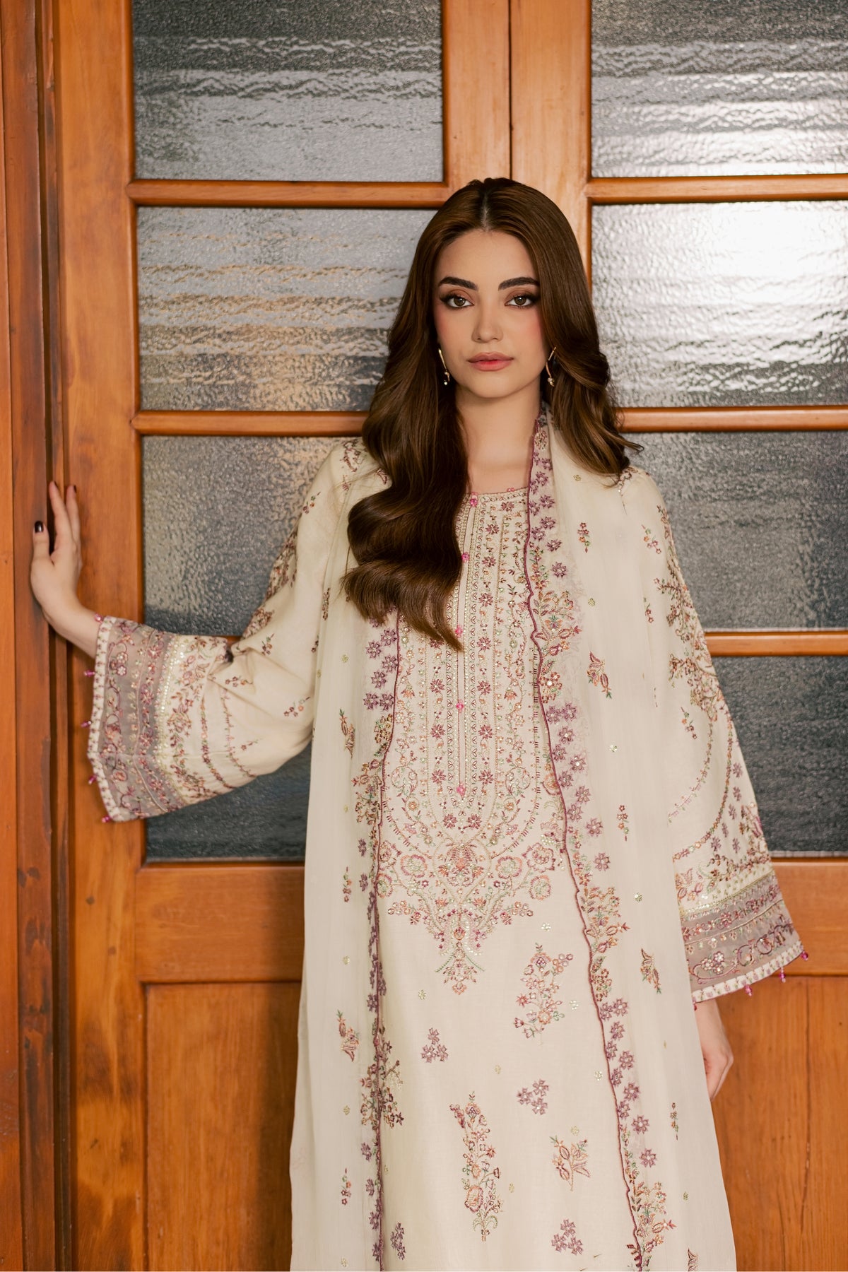 Toska White 3Pc - Embroidered Khaddar Pret