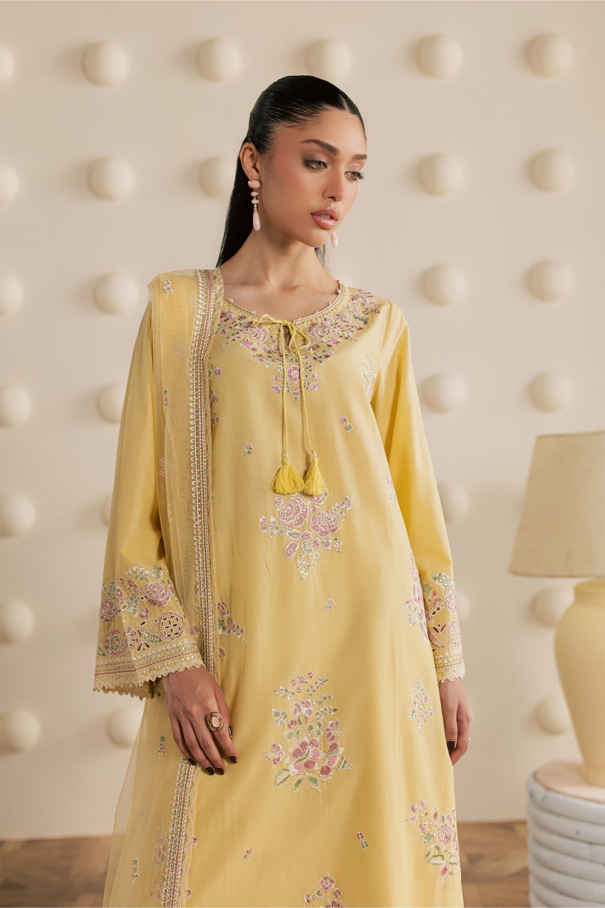 Yellow Adina 3Pc - Embroidered Cambric Pret