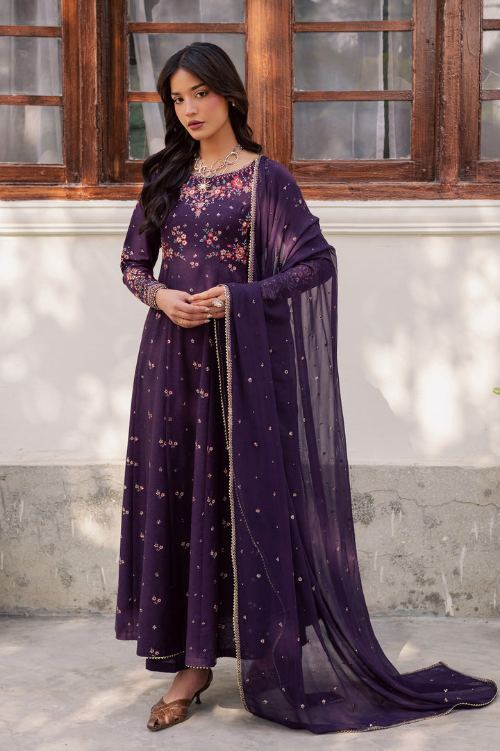 Purple Berry 3Pc - Embroidered Karandi Dress