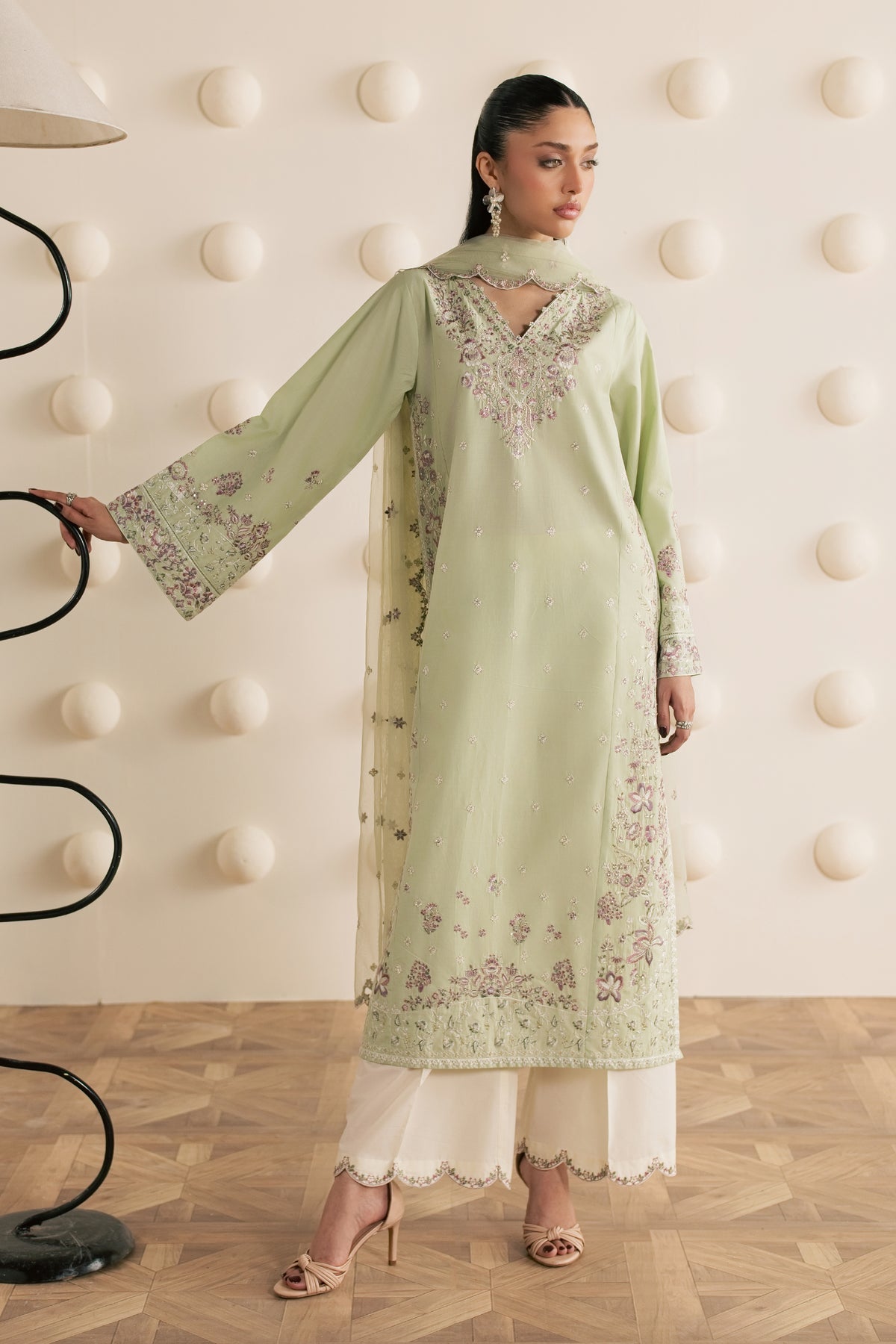 Green Dust 3Pc - Embroidered Cambric Pret