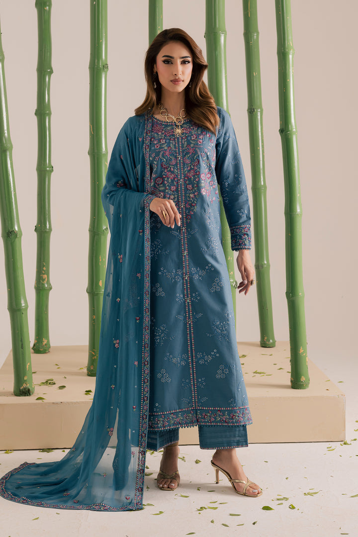 Blue Kaavish 3Pc - Embroidered Khaddar Dress