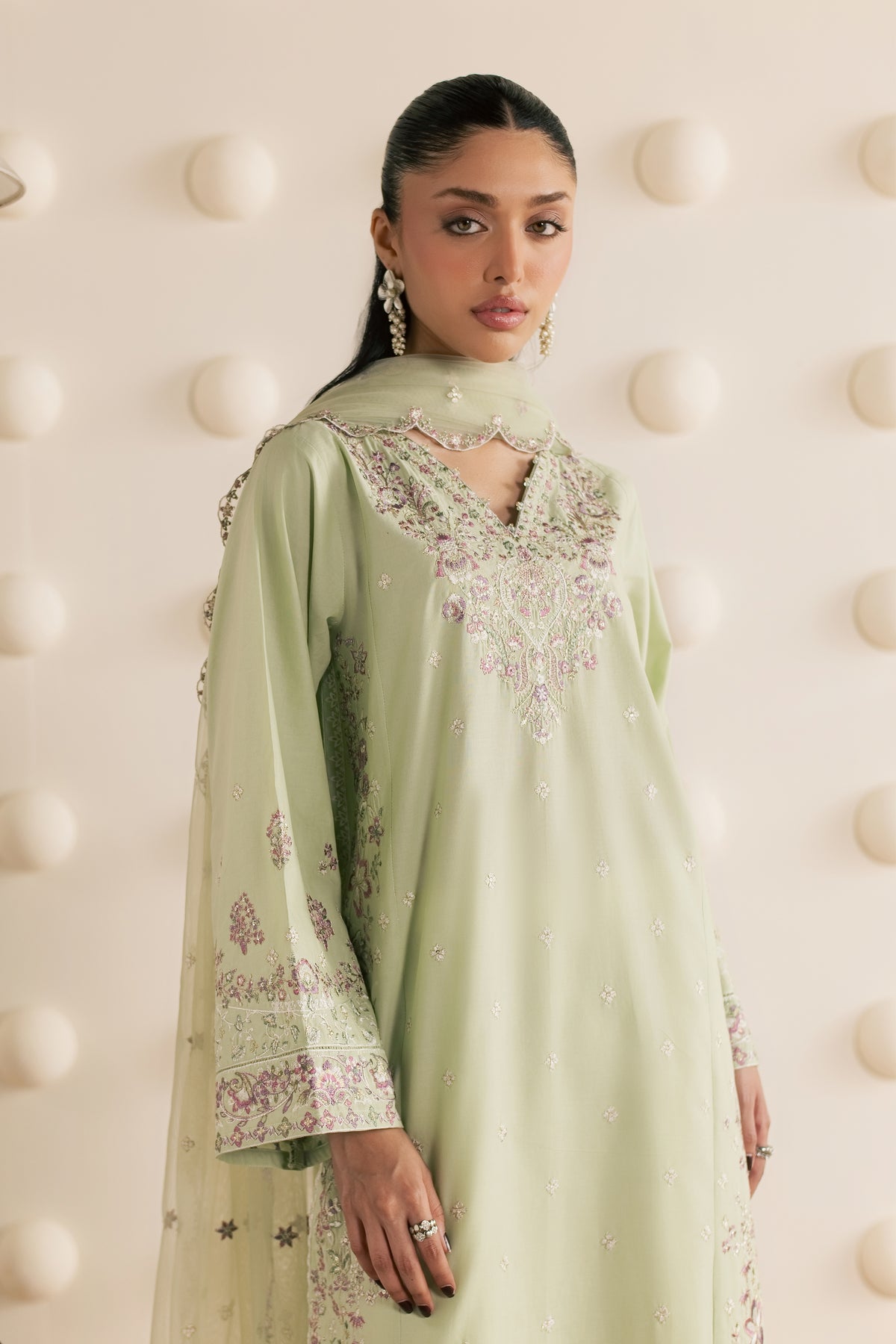 Green Dust 3Pc - Embroidered Cambric Pret