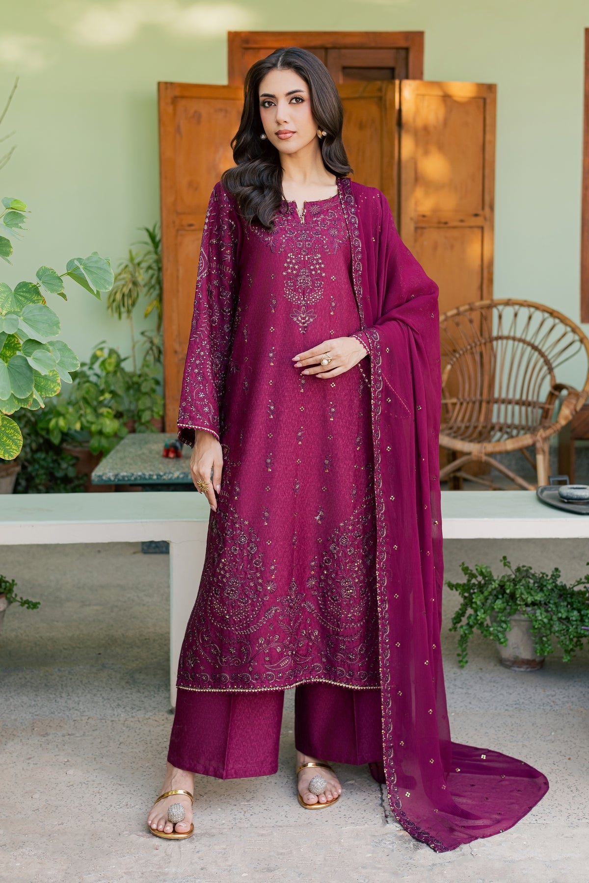 Scotland 3Pc - Embroidered Karandi Pret